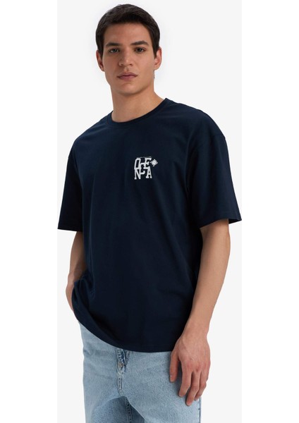 %100 Pamuk Comfort Fit Bisiklet Yaka Baskılı Kısa Kollu Tişört C4082AX25SM