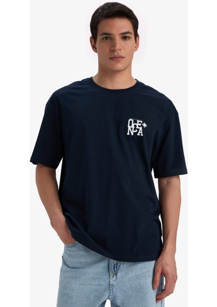 %100 Pamuk Comfort Fit Bisiklet Yaka Baskılı Kısa Kollu Tişört C4082AX25SM