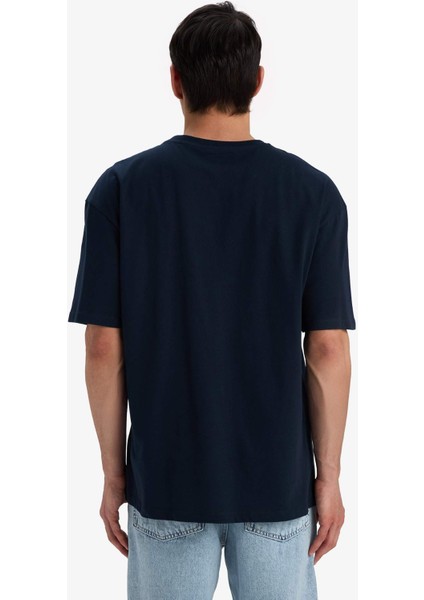 %100 Pamuk Comfort Fit Bisiklet Yaka Baskılı Kısa Kollu Tişört C4082AX25SM