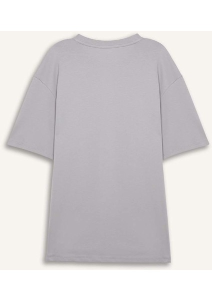 %100 Pamuk Oversize Geniş Kalıp Bisiklet Yaka Baskılı Kısa Kollu Tişört S9343AZ25SM