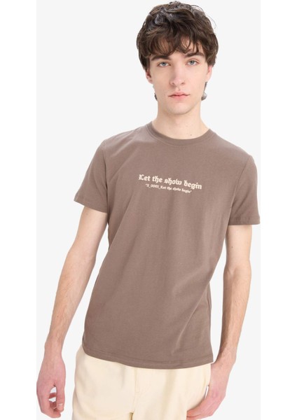 %100 Pamuk Slim Fit Dar Kesim Bisiklet Yaka Baskılı Kısa Kollu Tişört