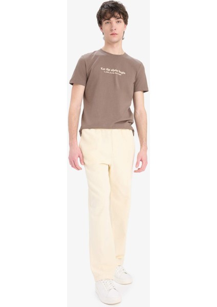 %100 Pamuk Slim Fit Dar Kesim Bisiklet Yaka Baskılı Kısa Kollu Tişört