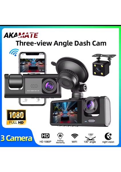 çınar ticaret 3 kanal araba dvr hd 1080p 3 lensli araç ıçi kameraüç yönlü kamera dvr kaydedici video