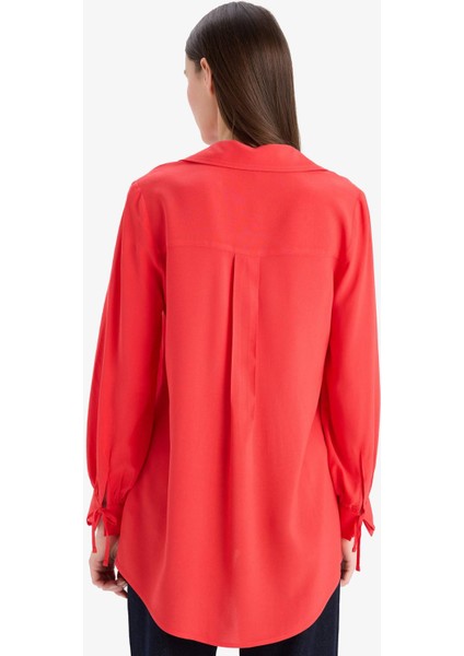 Regular Fit Basic Düz Viskon Uzun Kollu Gömlek Tunik