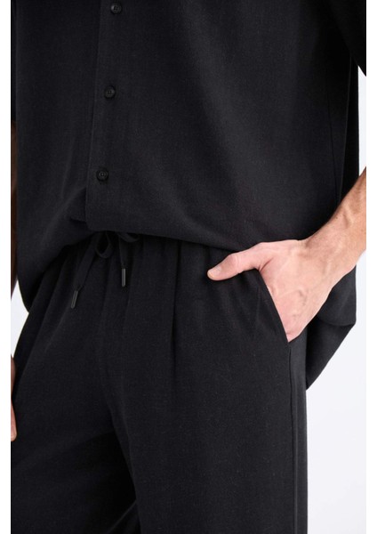 Yazlık Viskon Jogger Pantolon Regular Fit Normal Kesim Keten Karışımlı Düz Paça Cepli B4867AX25SM