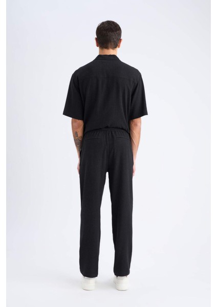 Yazlık Viskon Jogger Pantolon Regular Fit Normal Kesim Keten Karışımlı Düz Paça Cepli B4867AX25SM