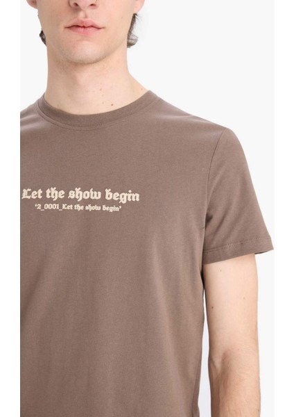 %100 Pamuk Slim Fit Dar Kesim Bisiklet Yaka Baskılı Kısa Kollu Tişört