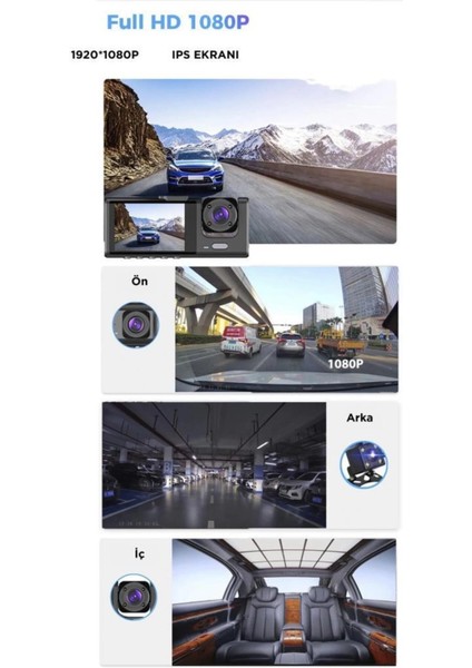 çınar ticaret ta-01 siyah 1080p araç ıçi 3 kameralı lcd ekranlı gece görüşlü , g-sensör , geri görüş kamera fırsatları