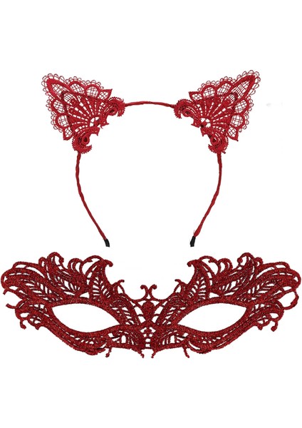 çınar ticaret şık kırmızı dantel maske ve taç seti 5 no – maskeli balo &amp; özel etkinlikler fiyatları