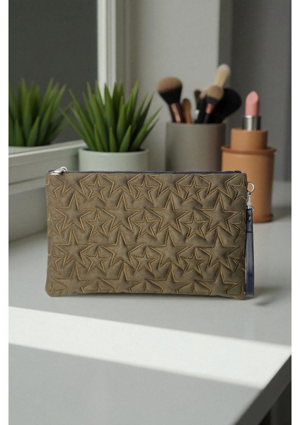 Yıldız Desenli Yeşil Süet Portföy Çanta