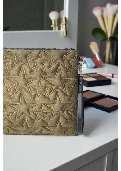 Yıldız Desenli Yeşil Süet Portföy Çanta