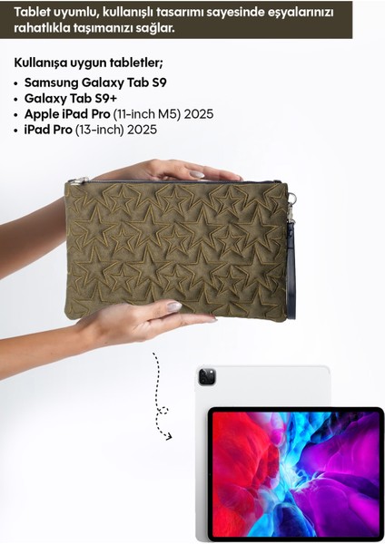 Yıldız Desenli Yeşil Süet Portföy Çanta