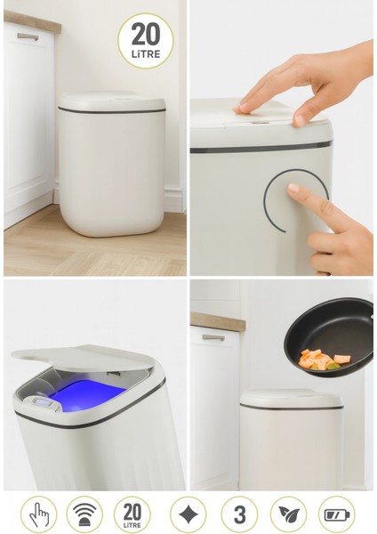 çınar ticaret 20 litre sensörlü açıp kapanan akıllı teknolojik çöp kovası 4 pil yanında