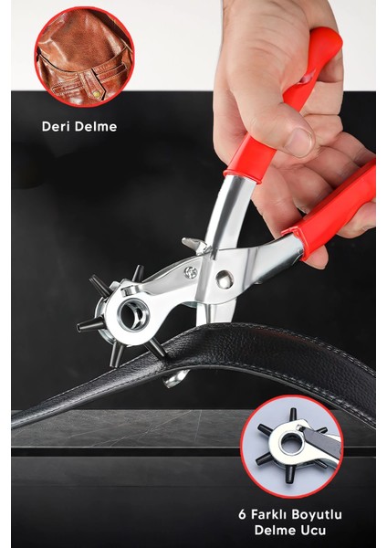 çınar ticaret 6 başlıklı döner kemer delme aleti metal delik açıcı pense, deri kanvas kemer delme makinesi