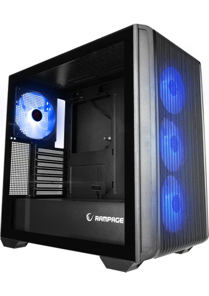 çınar ticaret rampage craft temperli cam+mesh siyah argb fan+type-c atx mid-t gamıng kasa