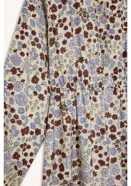 Gömlek Yaka Desenli Uzun Kollu Maxi Elbise