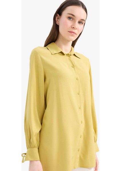 Regular Fit Basic Düz Viskon Uzun Kollu Gömlek Tunik D7352AX25SP