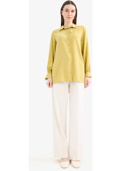 Regular Fit Basic Düz Viskon Uzun Kollu Gömlek Tunik D7352AX25SP