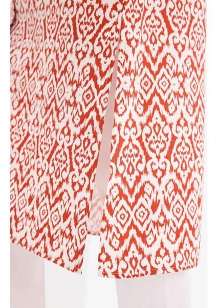 Regular Fit Desenli Dik Yaka Uzun Kollu Diz Altı Tunik D9861AX25SM
