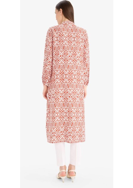 Regular Fit Desenli Dik Yaka Uzun Kollu Diz Altı Tunik D9861AX25SM