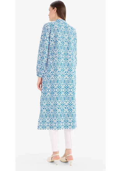 Regular Fit Desenli Dik Yaka Uzun Kollu Diz Altı Tunik D9861AX25SM