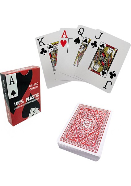 Kırmızı Plastik Su Geçirmez Jumbo Blackjack Iskambil Oyun Kağıdı CIN443KR