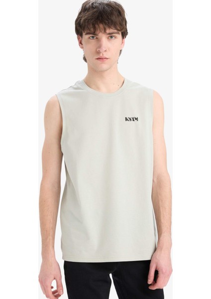 %100 Pamuk Regular Fit Bisiklet Yaka Baskılı Atlet E3217AX25HS