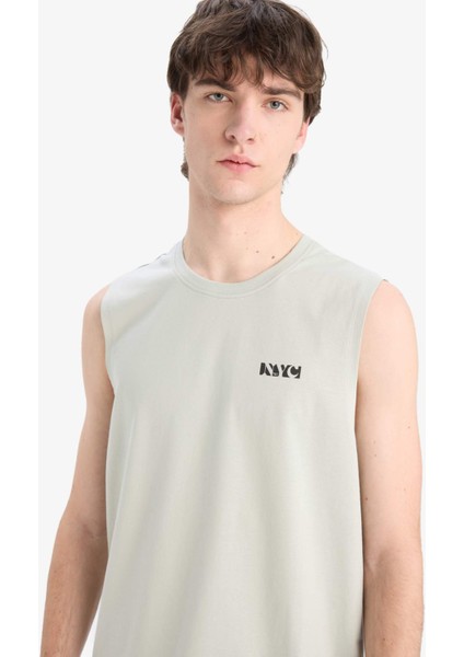 %100 Pamuk Regular Fit Bisiklet Yaka Baskılı Atlet E3217AX25HS