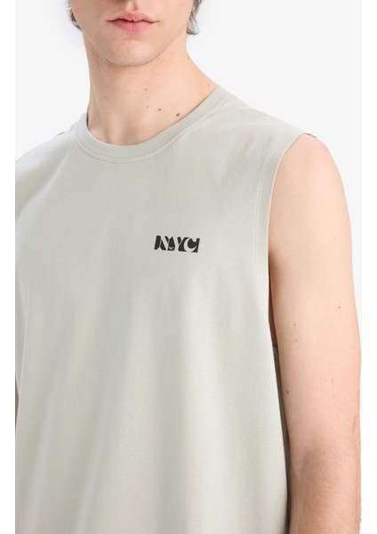 %100 Pamuk Regular Fit Bisiklet Yaka Baskılı Atlet E3217AX25HS