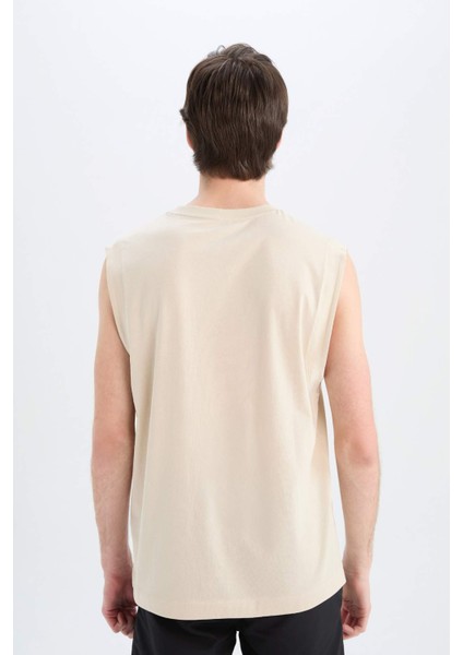 %100 Pamuk Boxy Fit Baskılı Bisiklet Yaka Atlet E3218AX25HS