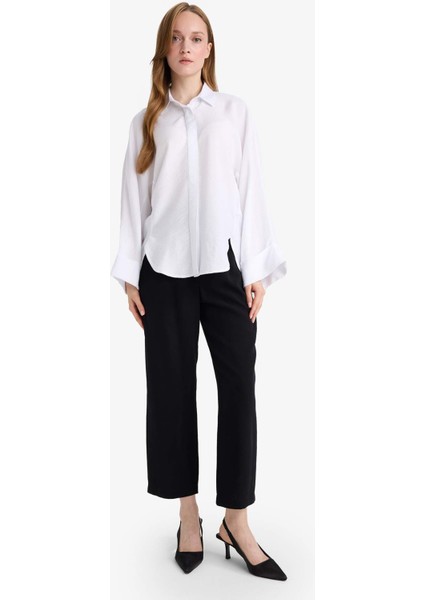 Relax Fit Basic Düz Keten Karışımlı Uzun Kollu Tesettür Gömlek Tunik D9702AX25SM