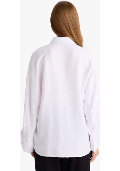 Relax Fit Basic Düz Keten Karışımlı Uzun Kollu Tesettür Gömlek Tunik D9702AX25SM