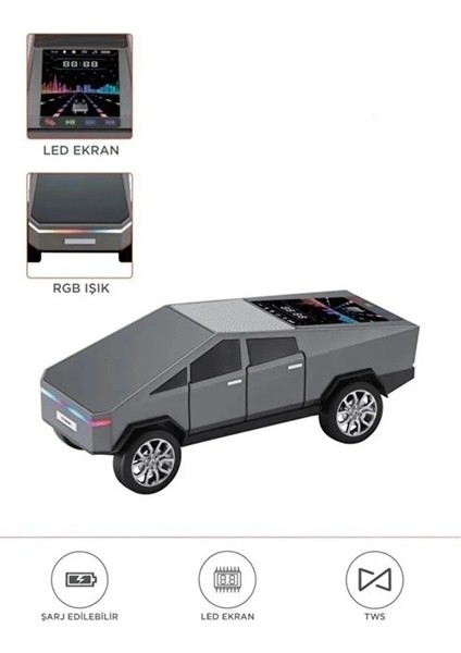 çınar ticaret d68 cyber model araba tasarımlı bluetooth hoparlör 15w güçlü ses rgb led /tws/usb gri