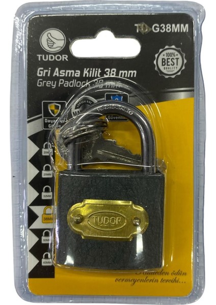 çınar ticaret ennalbur tudor 38 mm kısa gri asma kilit