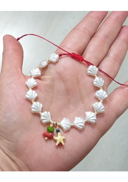Mercan Deniz Yıldızı Istiridye ve Dorika Boncuklu Yılbaşı Bileklik