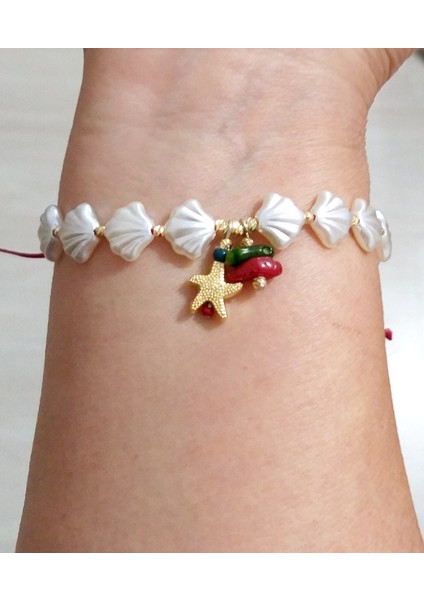 Mercan Deniz Yıldızı Istiridye ve Dorika Boncuklu Yılbaşı Bileklik fırsatları