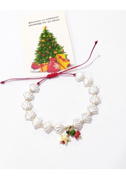 Mercan Deniz Yıldızı Istiridye ve Dorika Boncuklu Yılbaşı Bileklik