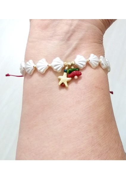 Mercan Deniz Yıldızı Istiridye ve Dorika Boncuklu Yılbaşı Bileklik