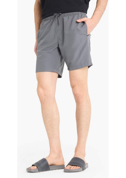 Regular Fit Kısa Boy Cepli File Astarlı Beli Bağcıklı Düz Hafif Kumaş Deniz Şortu