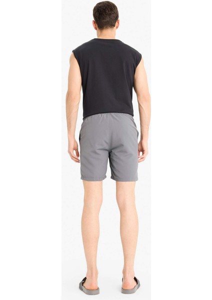 Regular Fit Kısa Boy Cepli File Astarlı Beli Bağcıklı Düz Hafif Kumaş Deniz Şortu