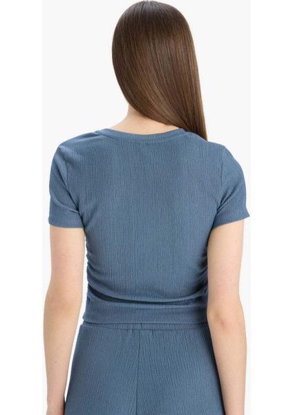 Slim Fit Dar Kesim Bisiklet Yaka Bürümcük Kısa Kollu Tişört E0991AX25SP