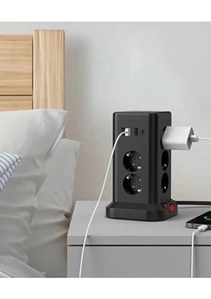 çınar ticaret wp711 akım korumalı priz kablosuz şarj ıstasyonu 11x soket 3x usb 1xtype-c kablolu grup priz indirimleri