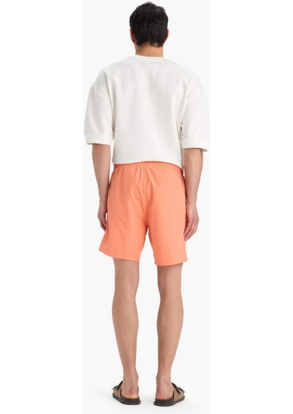 Regular Fit Kısa Boy Cepli File Astarlı Beli Bağcıklı Düz Hafif Kumaş Deniz Şortu