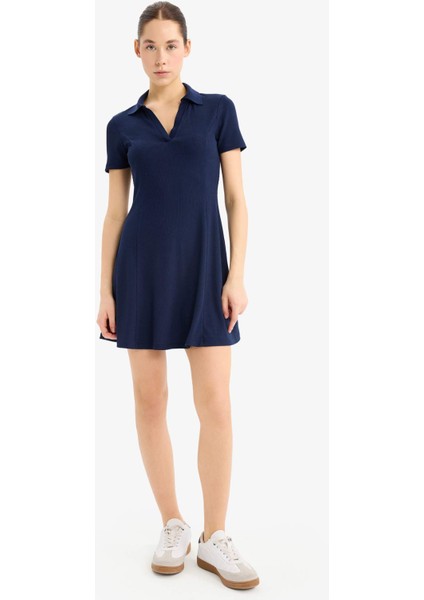 Coool Polo Yaka Fitilli Kaşkorse Kısa Kollu Mini Elbise
