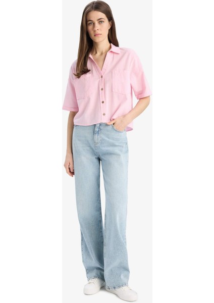 Boxy Fit Basic Düz Kısa Kollu Gömlek V2523AZ25SP