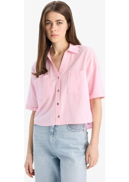 Boxy Fit Basic Düz Kısa Kollu Gömlek V2523AZ25SP