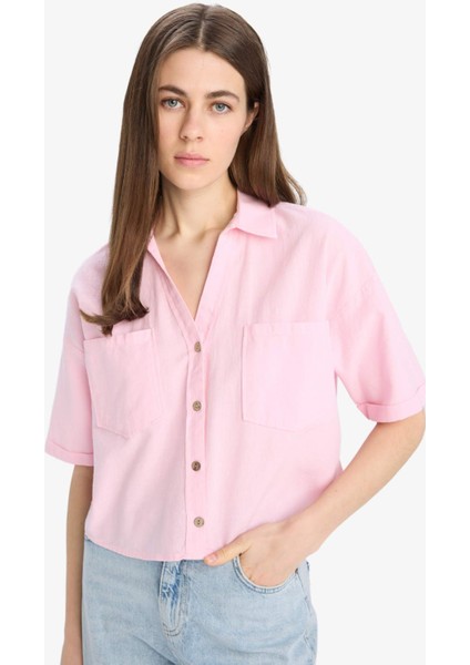 Boxy Fit Basic Düz Kısa Kollu Gömlek V2523AZ25SP