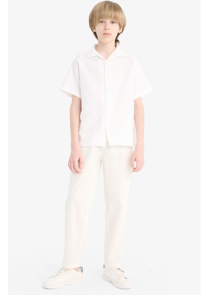 Erkek Çocuk Oversize Geniş Kalıp Polo Yaka Müslin Kısa Kollu Gömlek