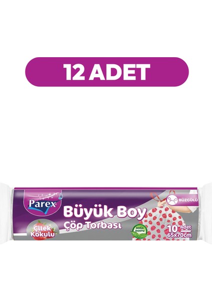 Premium 10'lu Büzgülü Çöp Torbası Çilek Kokulu Büyük Boy 65 x 70 cm Onikili Paket fiyatları