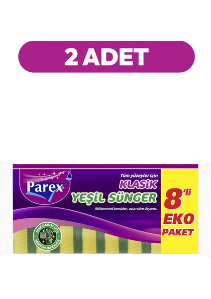 Klasik Yeşil 8'li Düz Sünger İkili Paket fiyatları